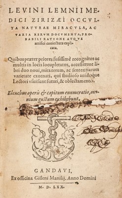 Lot 284 - Levinus (Lemnius), Occulta naturae miracula... , Ghent: Manilius, 1570