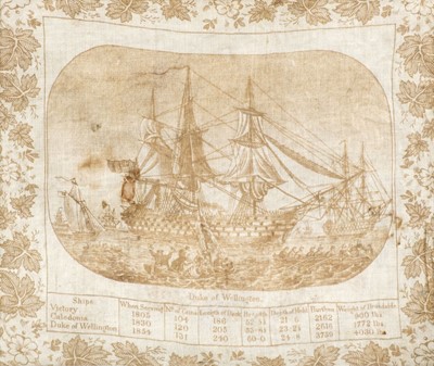 Lot 630 - Handkerchief. A printed handkerchief depicting HMS Duke of Wellington, circa 1854