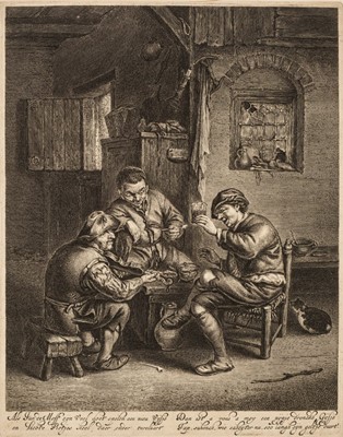 Lot 37 - Suyderhoef (Jonas). Three Peasants in an Inn, 1647-1652, after A. van Ostade, engraving