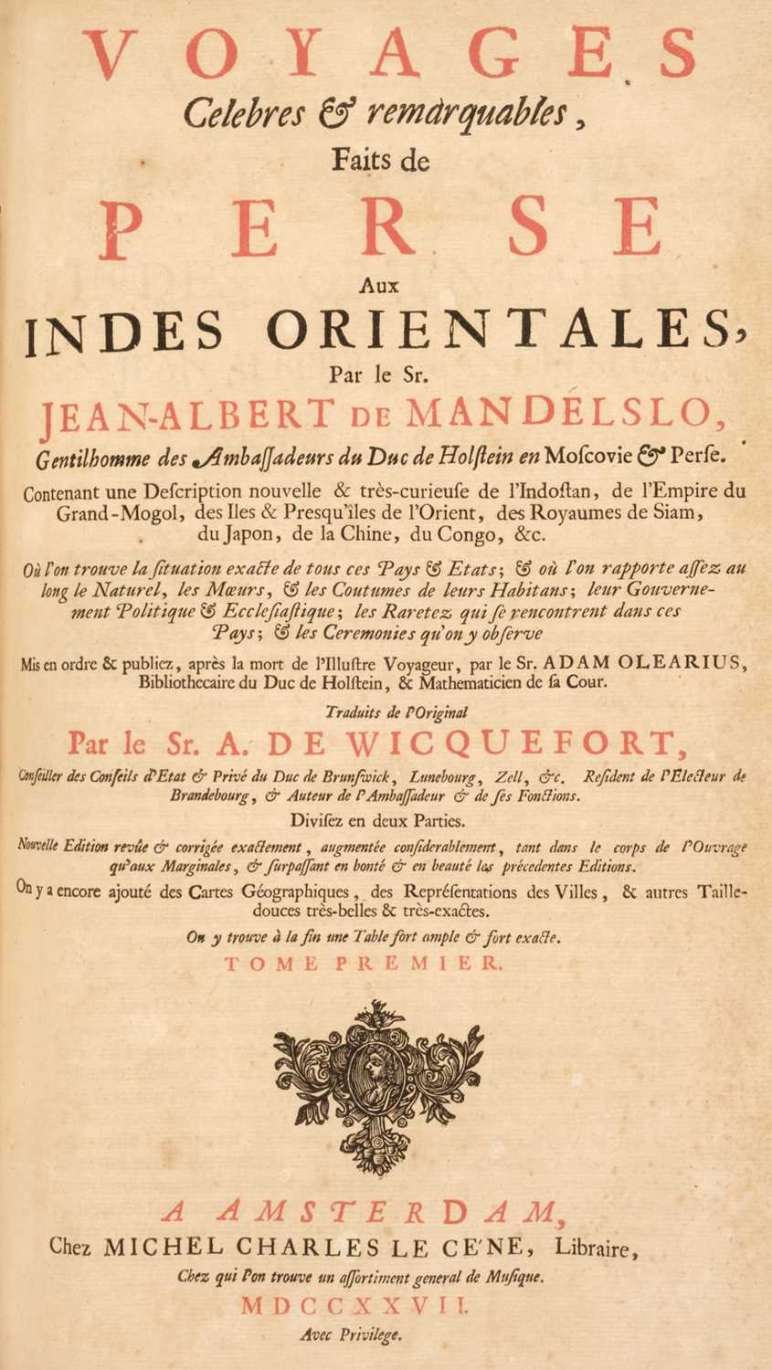 Lot 14 - Mandelslo (Jean-Albert de). Voyages, Celebres & Remarquables, 1727
