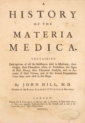 Lot 293 - Hill (John). A History of the Materia Medica, 1st edition, 1751