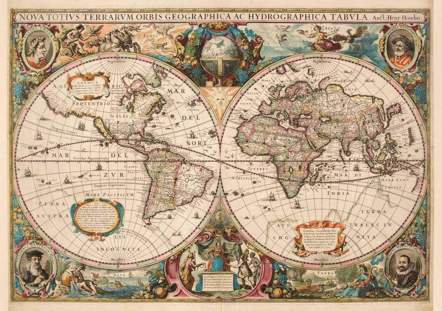 Lot 138 - World. Hondius (Henricus), Nova totius Terrarum Orbis Geographica..., circa 1630