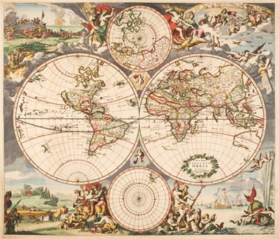 Lot 137 - World. Danckerts (Justus), Nova Totius Terrarum Orbis Tabula ex Officina..., Amsterdam, circa 1680