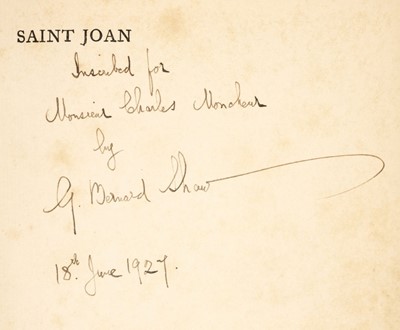 Lot 150 - Shaw (George Bernard, 1856-1950). Saint Joan: A Chronicle Play in Six Scenes and an Epilogue