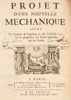 Lot 278 - Varignon (Pierre). Projet d'Une Nouvelle Mechanique, 1st edition, 1687