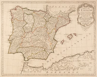 Lot 127 - Spain. Bouche (Jean Nicolas), Carte de l'Espagne Dressee par Guillaume Delisle..., Paris, 1789