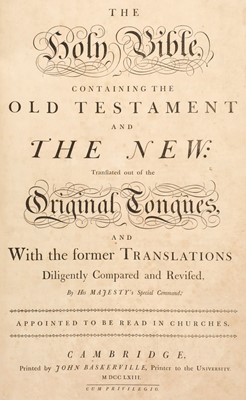 Lot 297 - Bible English. The Holy Bible, John Baskerville, 1763