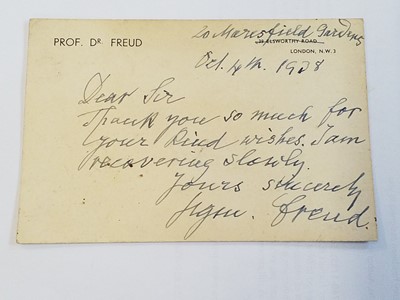 Lot 122 - Freud (Sigmund, 1856-1939). Autograph Letter Signed, 'Sigm. Freud', 4 October 1938