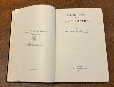 Lot 390 - Russell (Bertrand). The Principles of Mathematics, volume 1 [all published], 1st edition, 1903