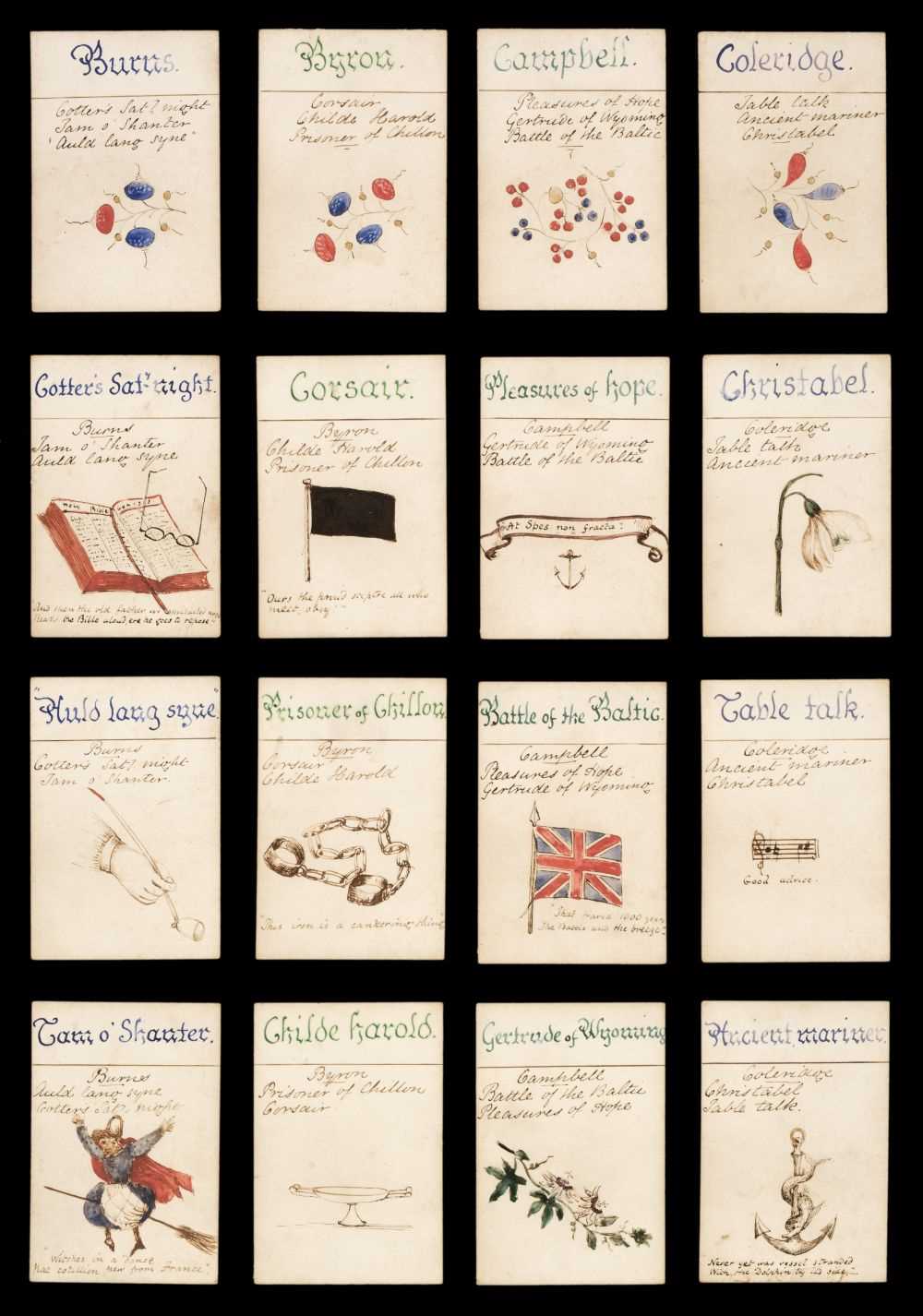 Lot 497 - Manuscript playing cards. Poets card game, circa 1860s