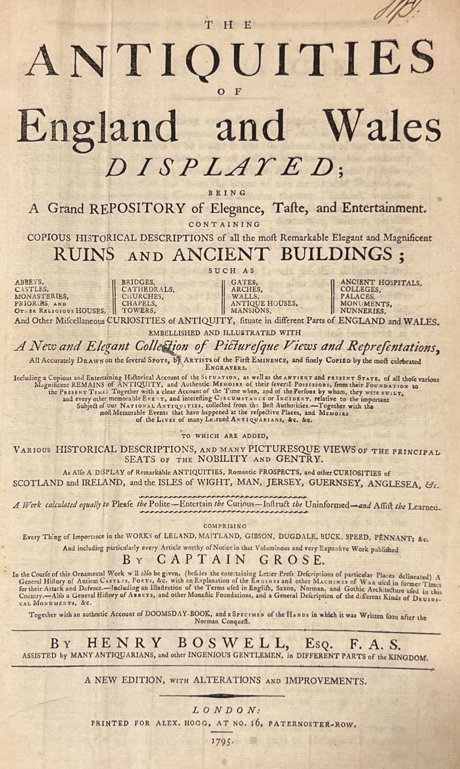 Lot 32 - Boswell (Henry). The Antiquities of England and Wales Displayed..., new ed., 1795