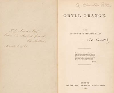 Lot 387 - Peacock, Thomas Love. Gryll Grange, 1st edition, London: Parker, Son, and Bourn, 1861