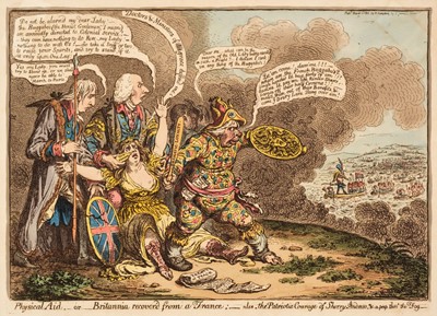 Lot 220 - Gillray (James). Physical Aid,-or-Britannia recover'd from a Trance..., H. Humphrey, March 14th 1803