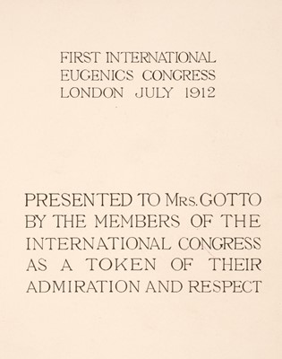 Lot 166 - Eugenics. First International Eugenics Congress, London, July 1912, presentation album