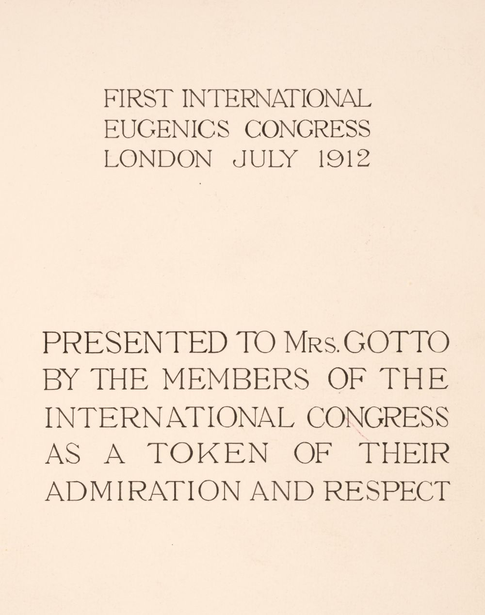 First International Project Lot 166 - Eugenics. First International Eugenics