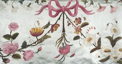 Lot 673 - Painted panels. A pair of floral silk panels, French, mid-late 19th century
