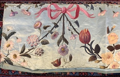 Lot 673 - Painted panels. A pair of floral silk panels, French, mid-late 19th century