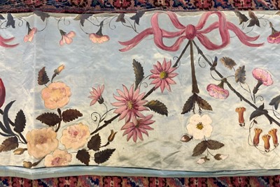 Lot 673 - Painted panels. A pair of floral silk panels, French, mid-late 19th century