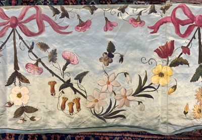 Lot 673 - Painted panels. A pair of floral silk panels, French, mid-late 19th century