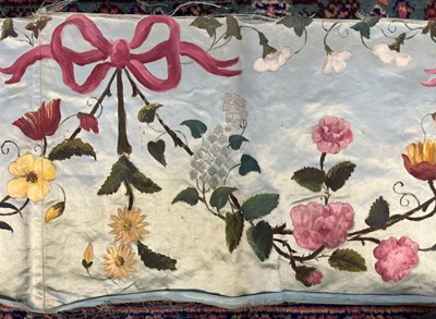 Lot 673 - Painted panels. A pair of floral silk panels, French, mid-late 19th century