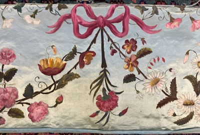 Lot 673 - Painted panels. A pair of floral silk panels, French, mid-late 19th century