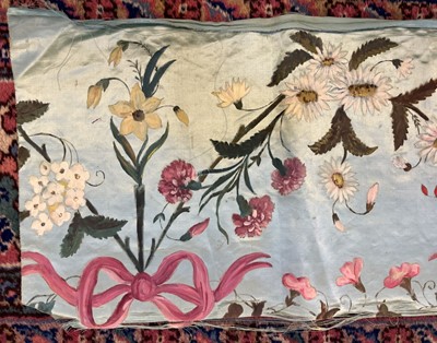 Lot 673 - Painted panels. A pair of floral silk panels, French, mid-late 19th century