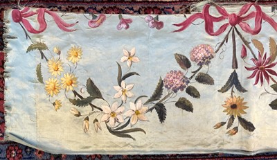 Lot 673 - Painted panels. A pair of floral silk panels, French, mid-late 19th century