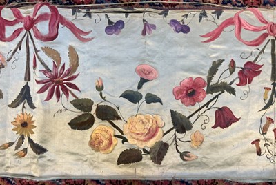 Lot 673 - Painted panels. A pair of floral silk panels, French, mid-late 19th century