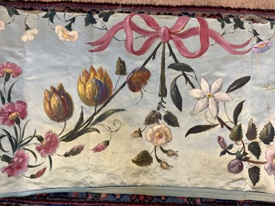 Lot 673 - Painted panels. A pair of floral silk panels, French, mid-late 19th century