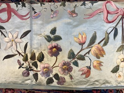 Lot 673 - Painted panels. A pair of floral silk panels, French, mid-late 19th century