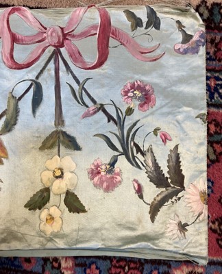 Lot 673 - Painted panels. A pair of floral silk panels, French, mid-late 19th century