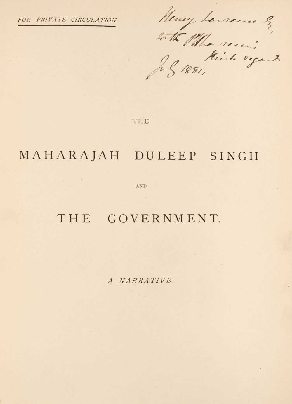 Lot 31 - Duleep Singh. The Maharajah Duleep Singh and the Government, 1884