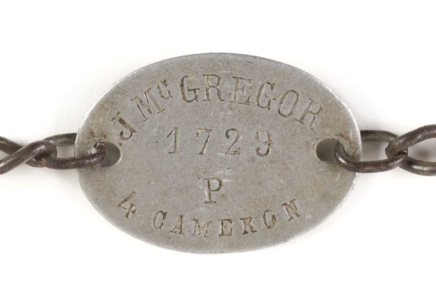 Lot 19 - Victoria Cross Interest. WWI identity bracelet belonging to Corporal James McGregor
