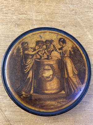 Lot 566 - Duke of Wellington. Three regency lacquered papier maché snuff boxes circa 1820