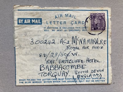 Lot 21 - Victoria Cross Interest. A WWII letter written by Air Vice Marshal F. H. (Frank) McNamara, VC
