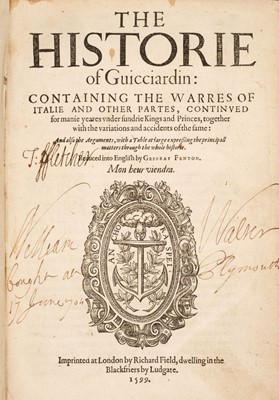 Lot 367 - Guicciardini (Francesco). The Historie of Guicciardin: containing the Warres of Italie, 1599