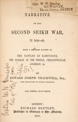 Lot 98 - Thackwell (Edward Joseph). Narrative of the Second Seikh War, in 1848-49, 1851