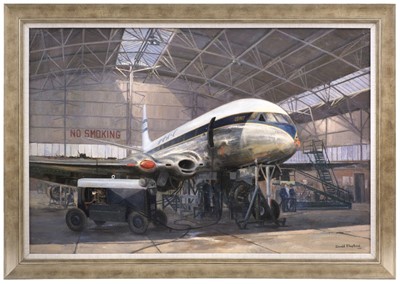 Lot 212 - Shepherd (David 1931-2017). Comet I in for servicing, London Airport 1953, oil on canvas