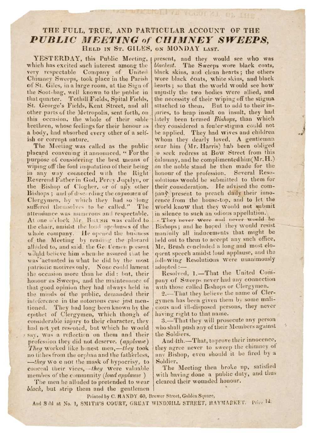 Lot 308 - Jocelyn, Percy, 1764-1843. The Full, True, and Particular Account of the Public Meeting