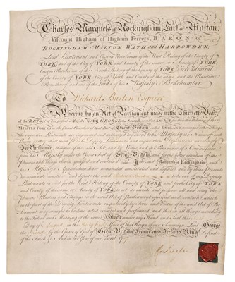 Lot 157 - Watson-Wentworth (Charles, 1730-1782). Document Signed, 'Rockingham', 6 August 1757