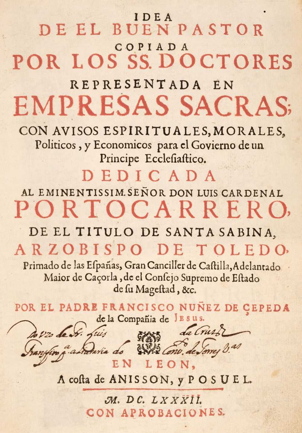 Lot 351 - Nunez de Cepeda (Francisco). Idea de El Buen Pastor...en Empresas Sacras, Lyon, 1682