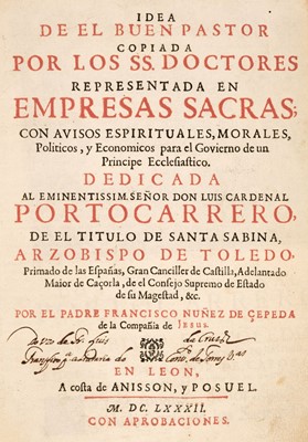 Lot 349 - Nunez de Cepeda (Francisco). Idea de El Buen Pastor...en Empresas Sacras, Lyon, 1682