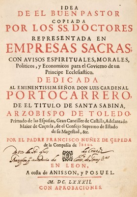 Lot 256 - Nunez de Cepeda (Francisco). Idea de El Buen Pastor...en Empresas Sacras, Lyon, 1682