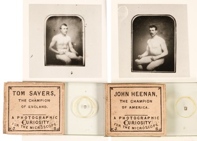 Lot 8 - Boxing Microphotographs. Pair of microphotographs of the boxers Tom Sayers and John Heenan, c. 1860