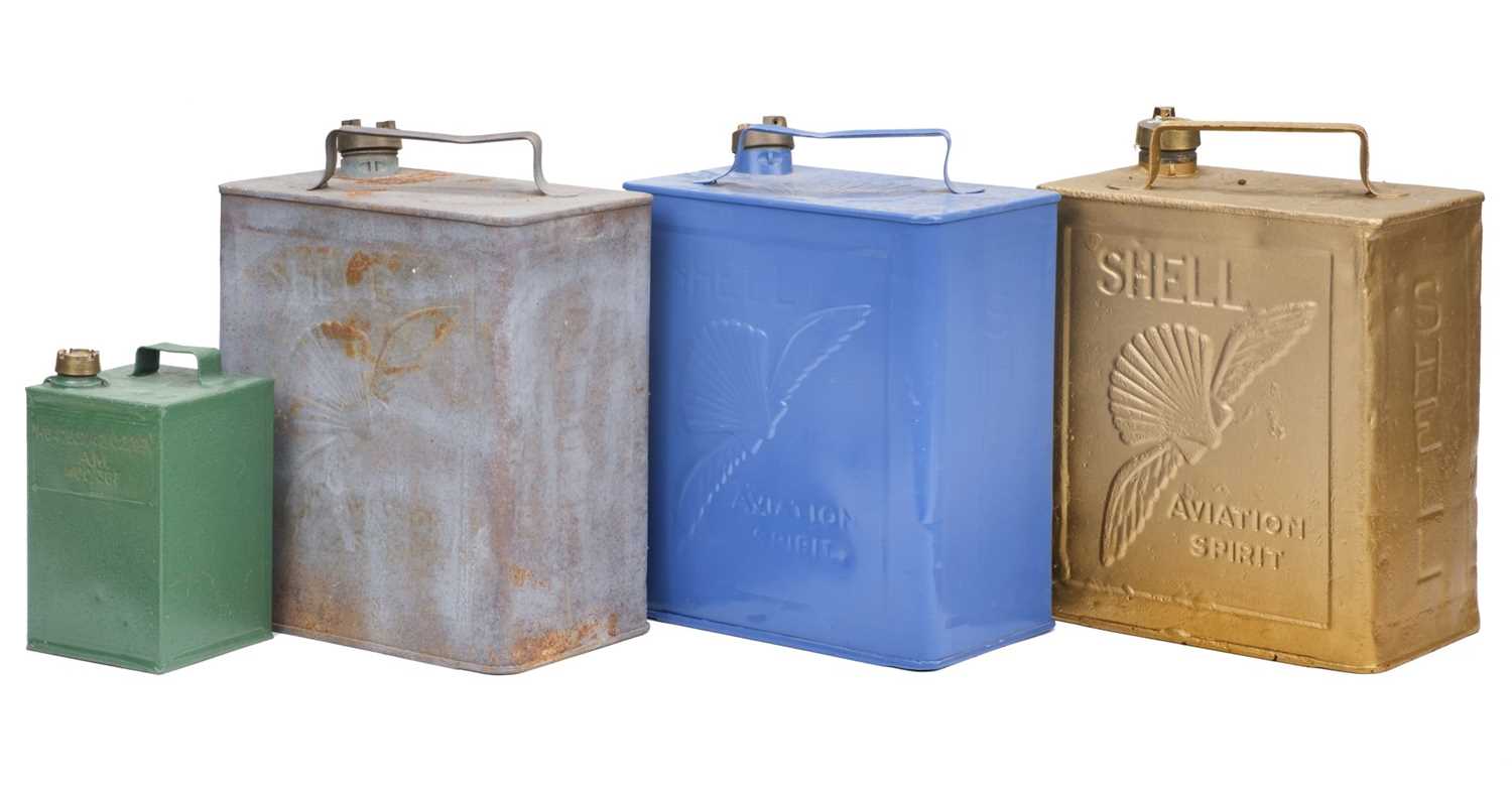 Lot 302 - Petrol Cans. A WWII Air Ministry miniature petrol can plus six larger cans