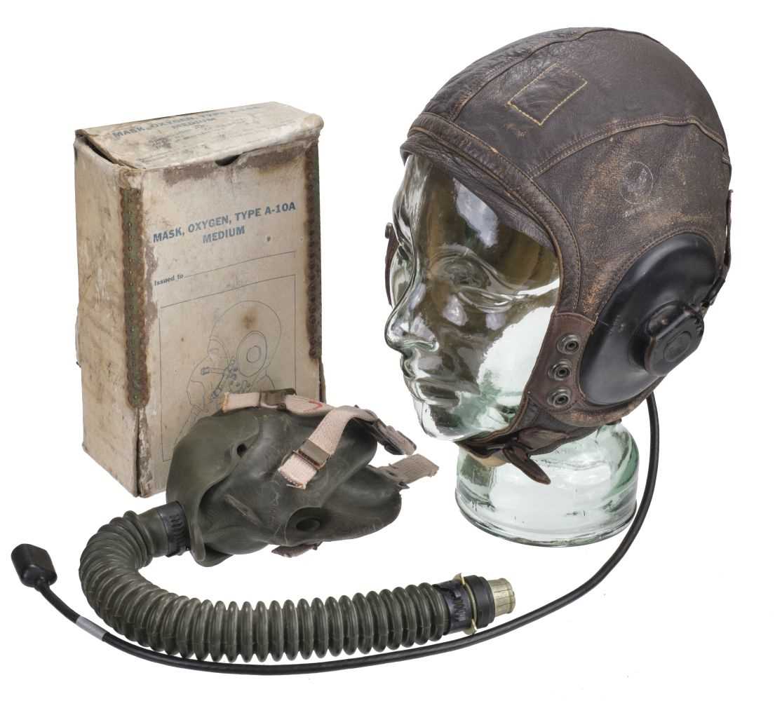 Lot 292 - Flying Helmet. WWII American A11 flying helmet and oxygen mask