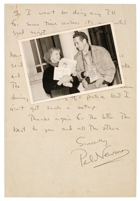 Lot 249 - Newman (Paul, 1925-2008). Autograph Letter Signed, 'Paul Newman', 13 May 1955
