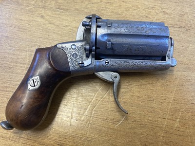 Lot 166 - Revolver. A 19th century Belgian six-shot 7 mm self cocking pepperbox revolver