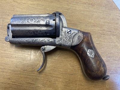 Lot 166 - Revolver. A 19th century Belgian six-shot 7 mm self cocking pepperbox revolver