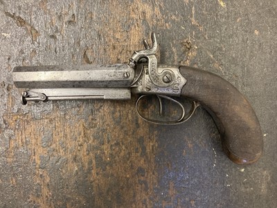 Lot 157 - Pistol. A Victorian double barrel pistol by Clayton of Lymington